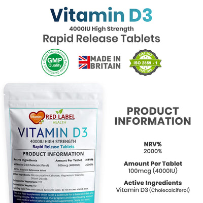 Vitamin D3 4000IU Tablets Vitamin D3 Supplements High Strength, UK Vit D