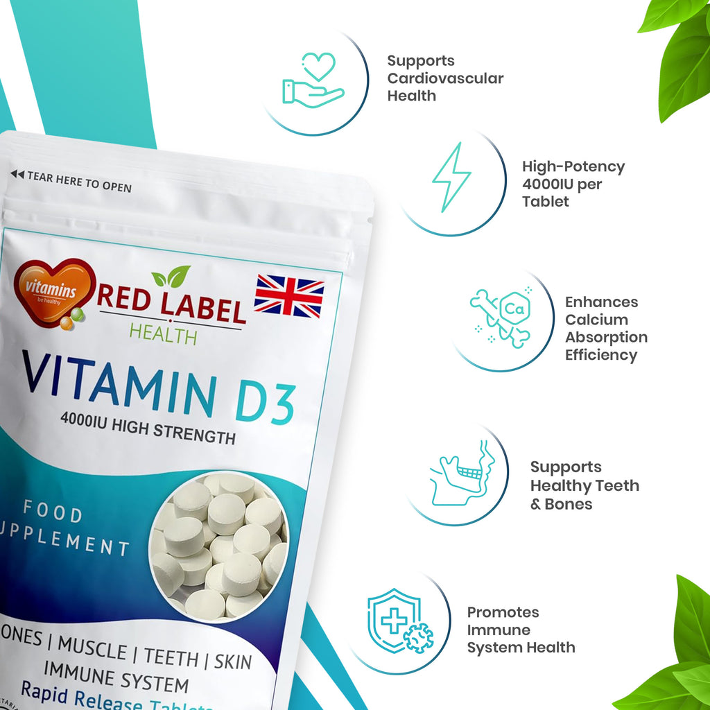 Vitamin D3 4000IU Tablets Vitamin D3 Supplements High Strength, UK Vit D