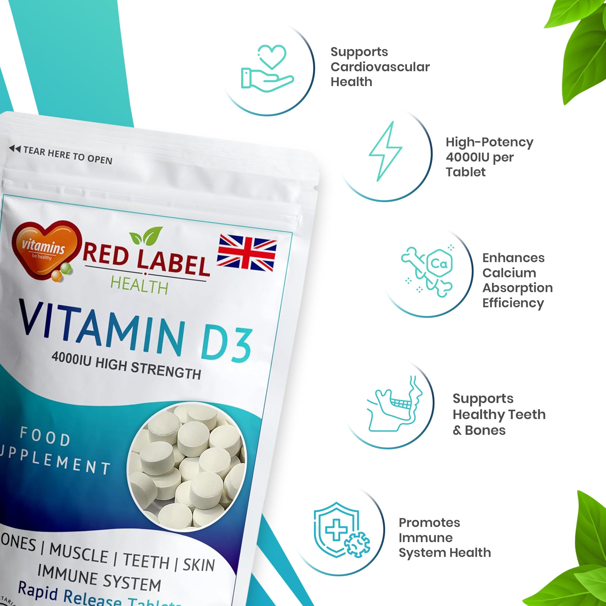 Vitamin D3 4000IU Tablets Vitamin D3 Supplements High Strength, UK Vit D