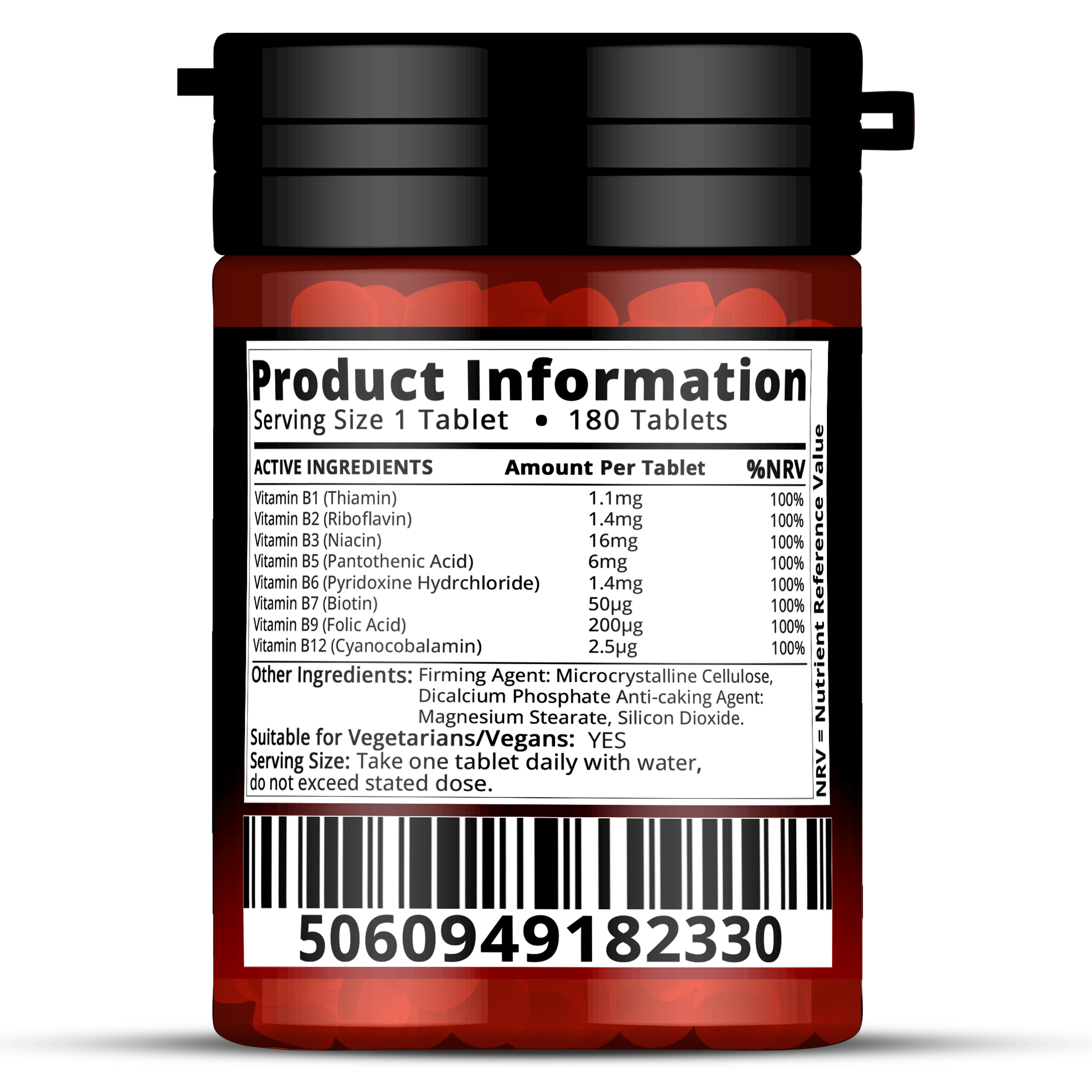 Vitamin B Complex 180 Tablets 6 Months Supply Contains All 8 Vitamins B in 1 Tablet, Vitamins B1, B2, B3, B5, B6, B12, Biotin Vegetarian & Vegan High Strength Vit B-Complex Tablets