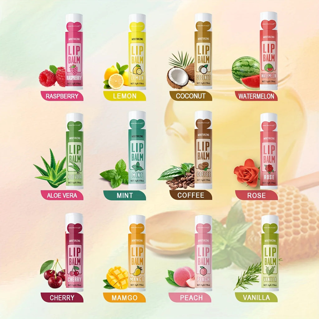 12PCS Lip Balm Gift Set (5g) – Deep Moisturizing, Long-Lasting Hydration & Gentle Exfoliation