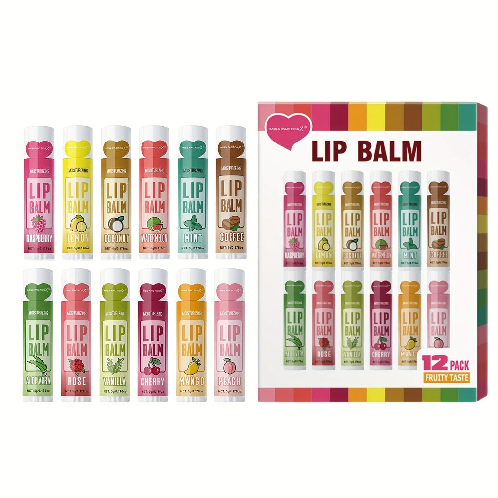 12PCS Lip Balm Gift Set (5g) – Deep Moisturizing, Long-Lasting Hydration & Gentle Exfoliation