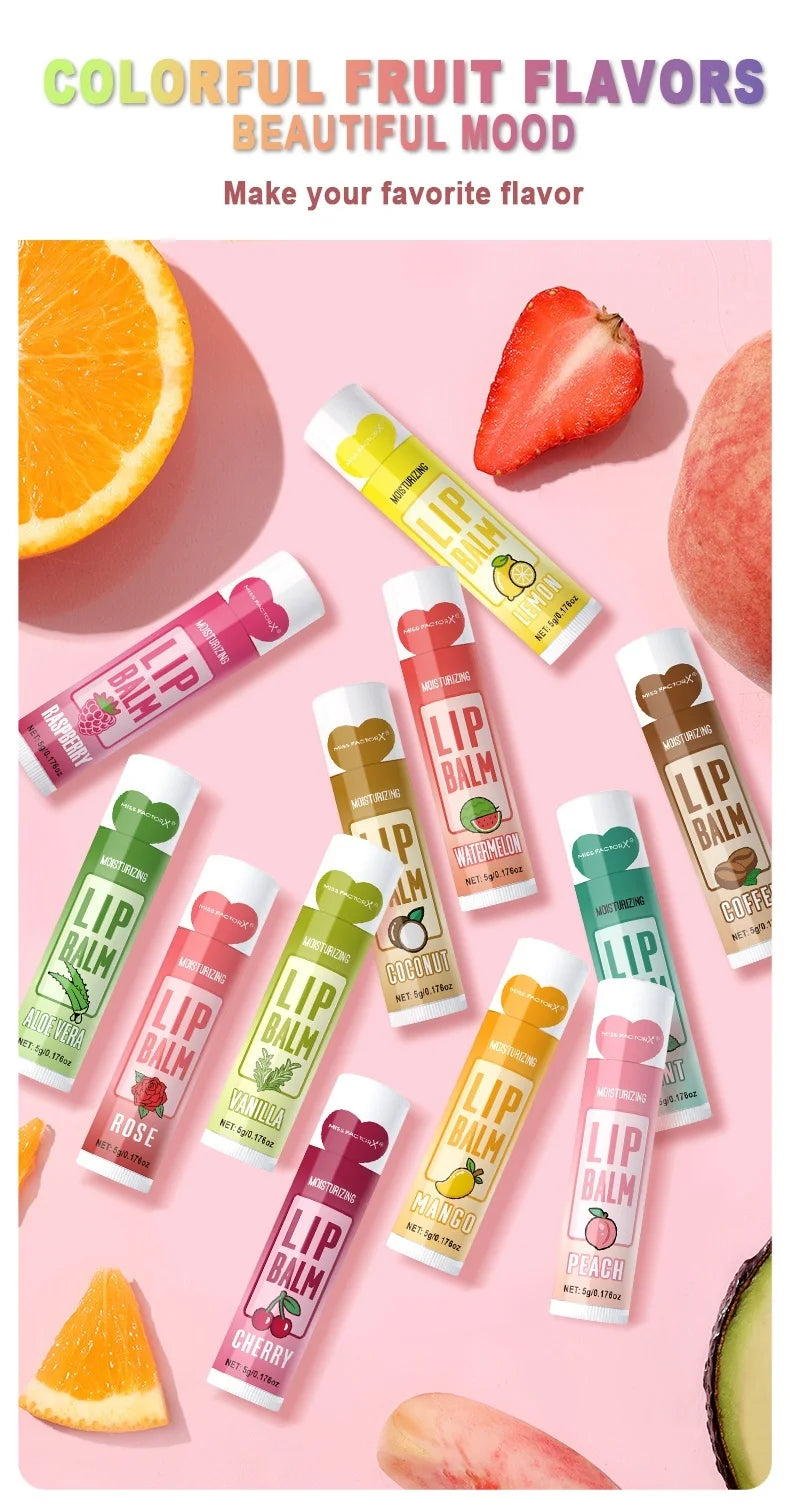 12PCS Lip Balm Gift Set (5g) – Deep Moisturizing, Long-Lasting Hydration & Gentle Exfoliation
