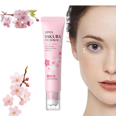 LAIKOU Sakura Eye Serum Roller (15ml) – Hyaluronic Acid for Dark Circles, Eye Bags & Hydration