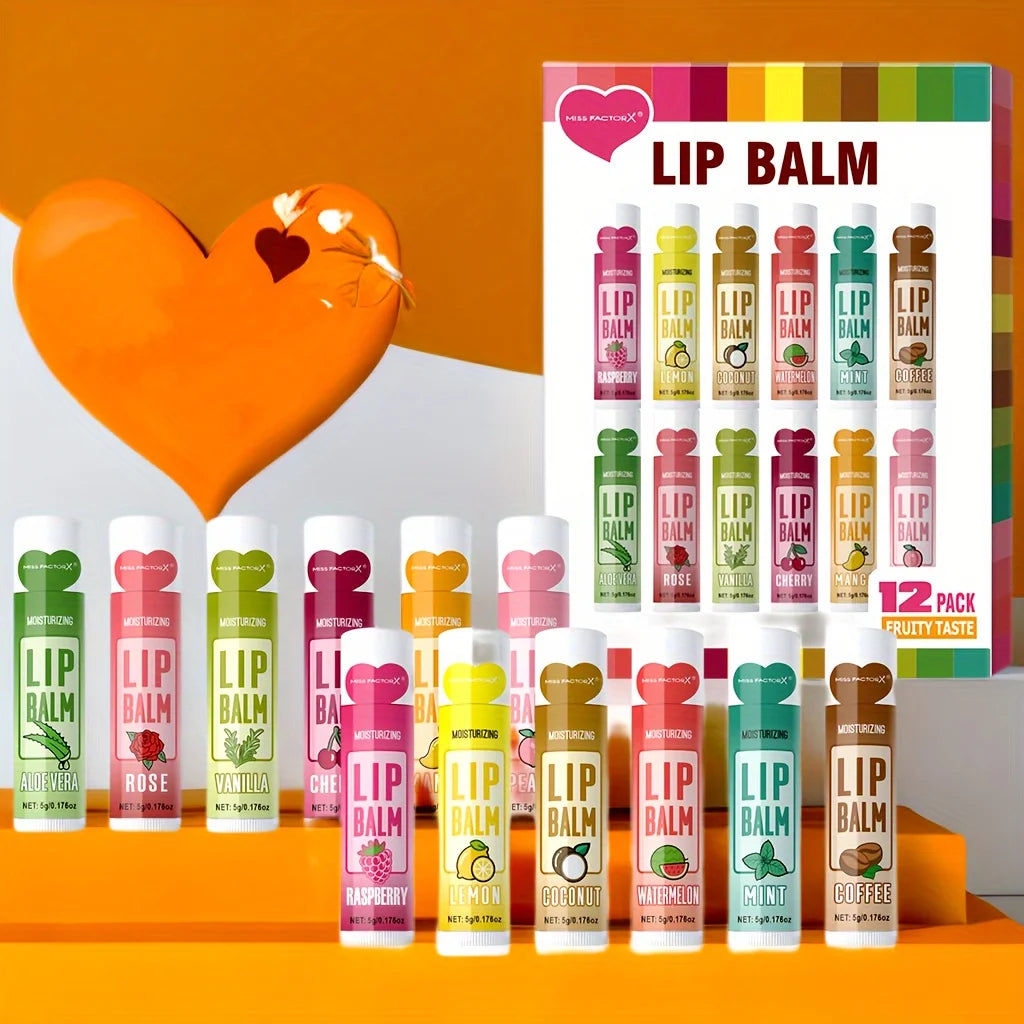 12PCS Lip Balm Gift Set (5g) – Deep Moisturizing, Long-Lasting Hydration & Gentle Exfoliation