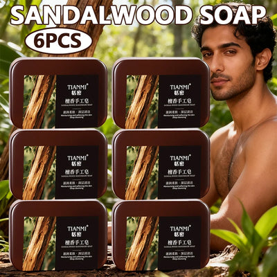 6PCS Men’s Sandalwood Handmade Soap – 3-in-1 Face, Hair & Body Cleansing + Moisturizing Bar