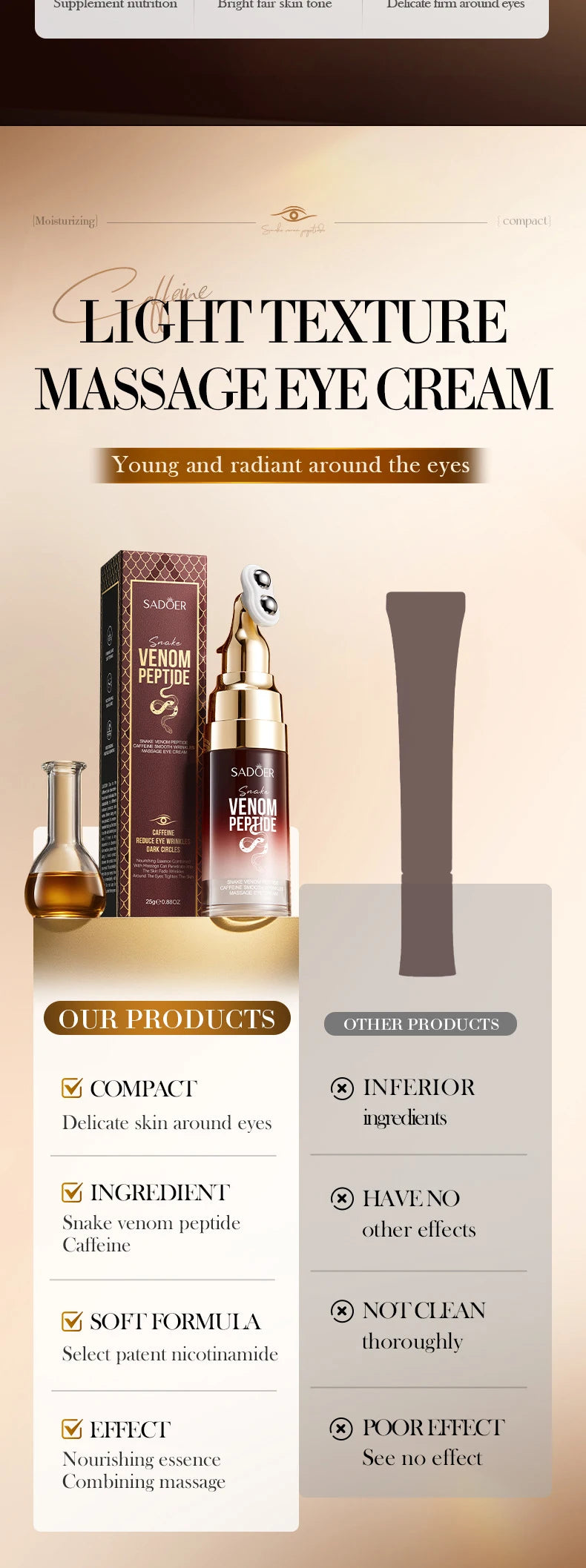 SADOER Snake Venom Eye Cream – Peptides & Caffeine for Wrinkles, Dark Circles & Hydration