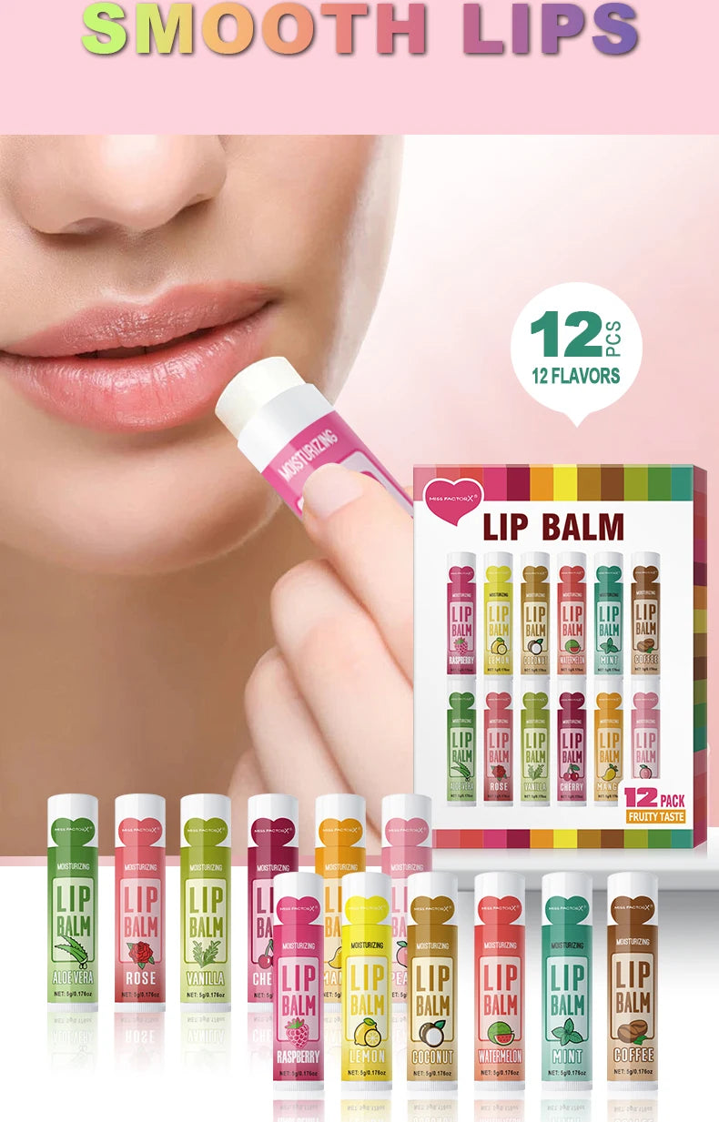 12PCS Lip Balm Gift Set (5g) – Deep Moisturizing, Long-Lasting Hydration & Gentle Exfoliation