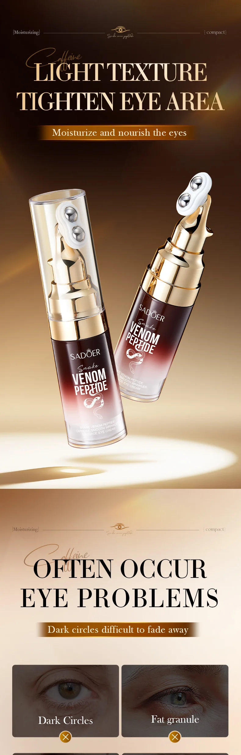 SADOER Snake Venom Eye Cream – Peptides & Caffeine for Wrinkles, Dark Circles & Hydration
