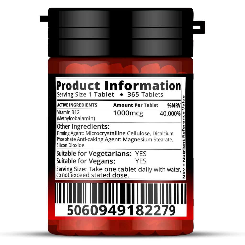 Vitamin B12 1000mcg Vegan Tablets – 365 Methylcobalamin, 1-Year Supply – Energy & Immunity Support