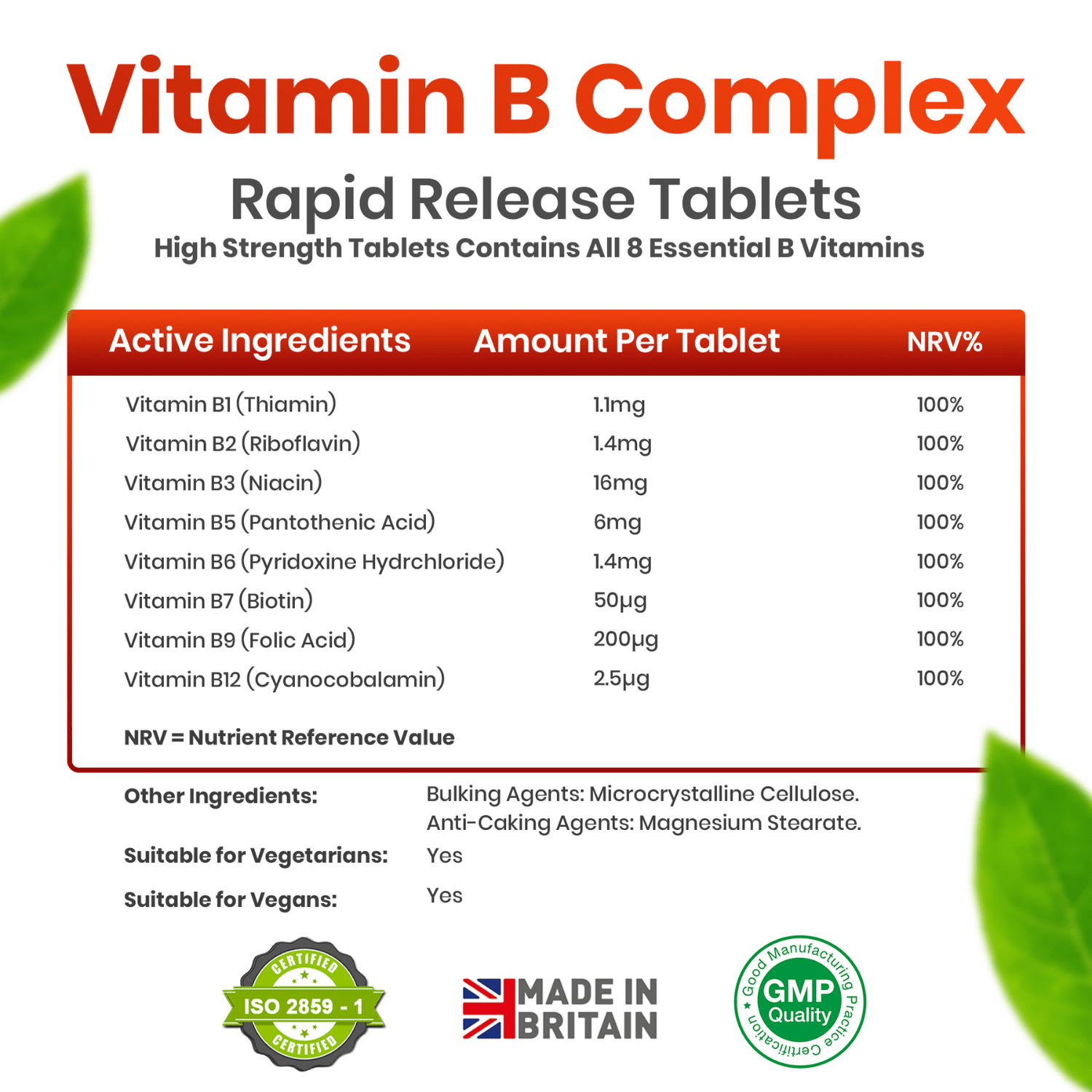 Vitamin B Complex 180 Tablets 6 Months Supply Contains All 8 Vitamins B in 1 Tablet, Vitamins B1, B2, B3, B5, B6, B12, Biotin Vegetarian & Vegan High Strength Vit B-Complex Tablets