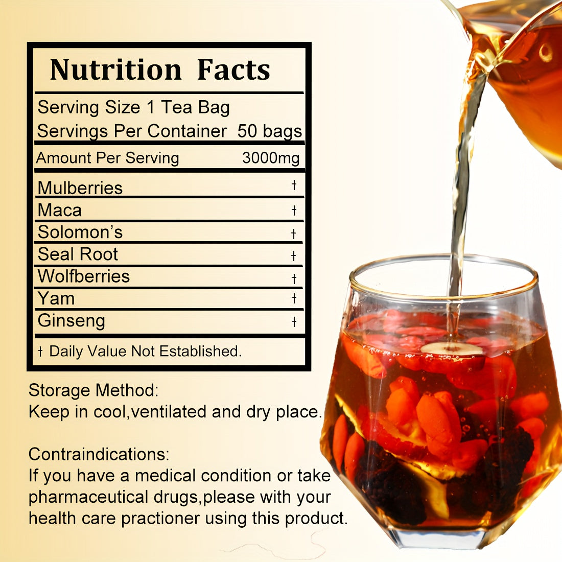 Ginseng Six Treasures Tea, 10g*30 Packs, Mulberry, Wolfberry, Ginseng, No Additives, Ginseng Five Treasures Tea, Herbal Tea, Afternoon Tea, Gift