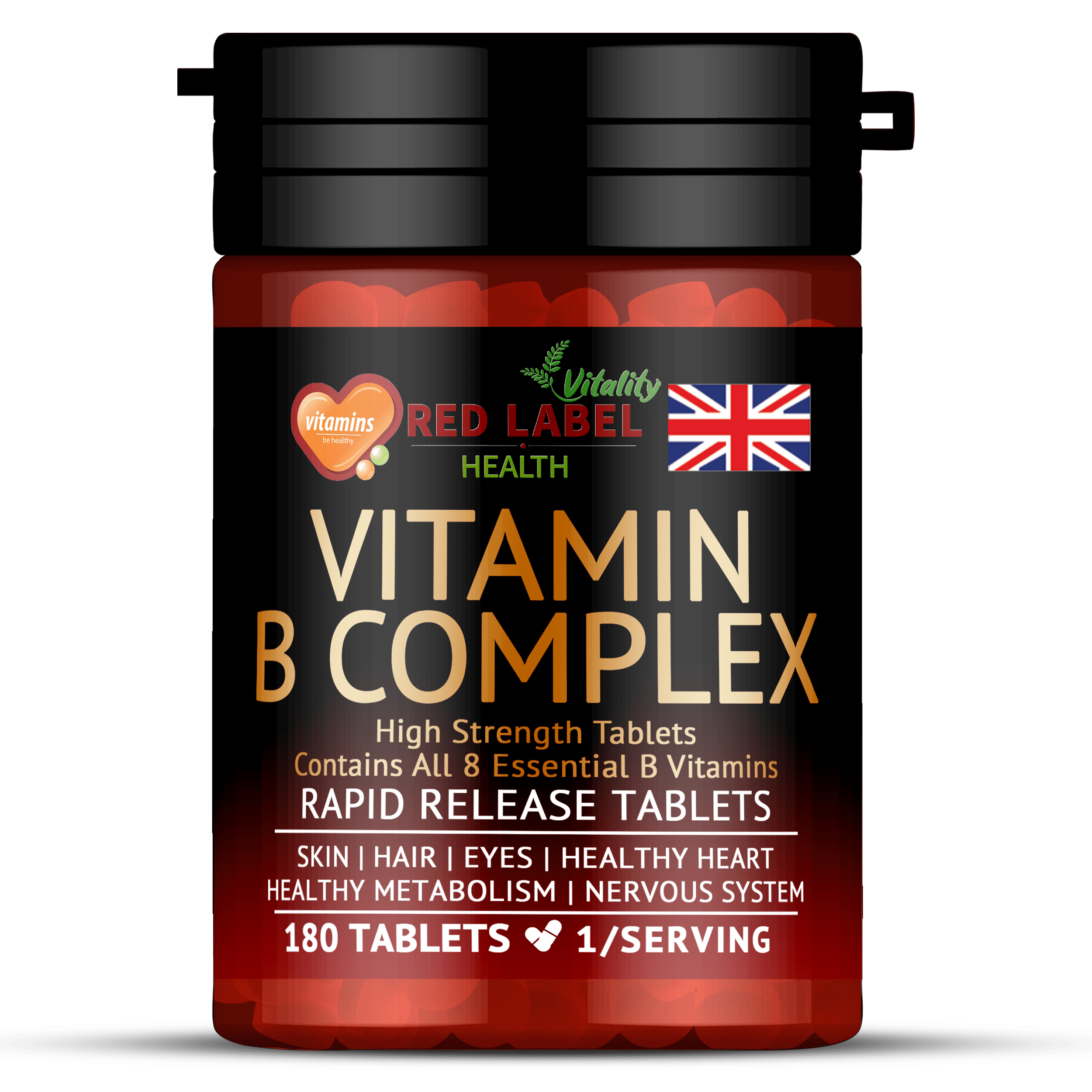 Vitamin B Complex 180 Tablets 6 Months Supply Contains All 8 Vitamins B in 1 Tablet, Vitamins B1, B2, B3, B5, B6, B12, Biotin Vegetarian & Vegan High Strength Vit B-Complex Tablets