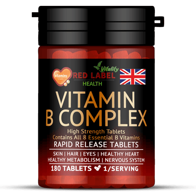 Vitamin B Complex 180 Tablets 6 Months Supply Contains All 8 Vitamins B in 1 Tablet, Vitamins B1, B2, B3, B5, B6, B12, Biotin Vegetarian & Vegan High Strength Vit B-Complex Tablets