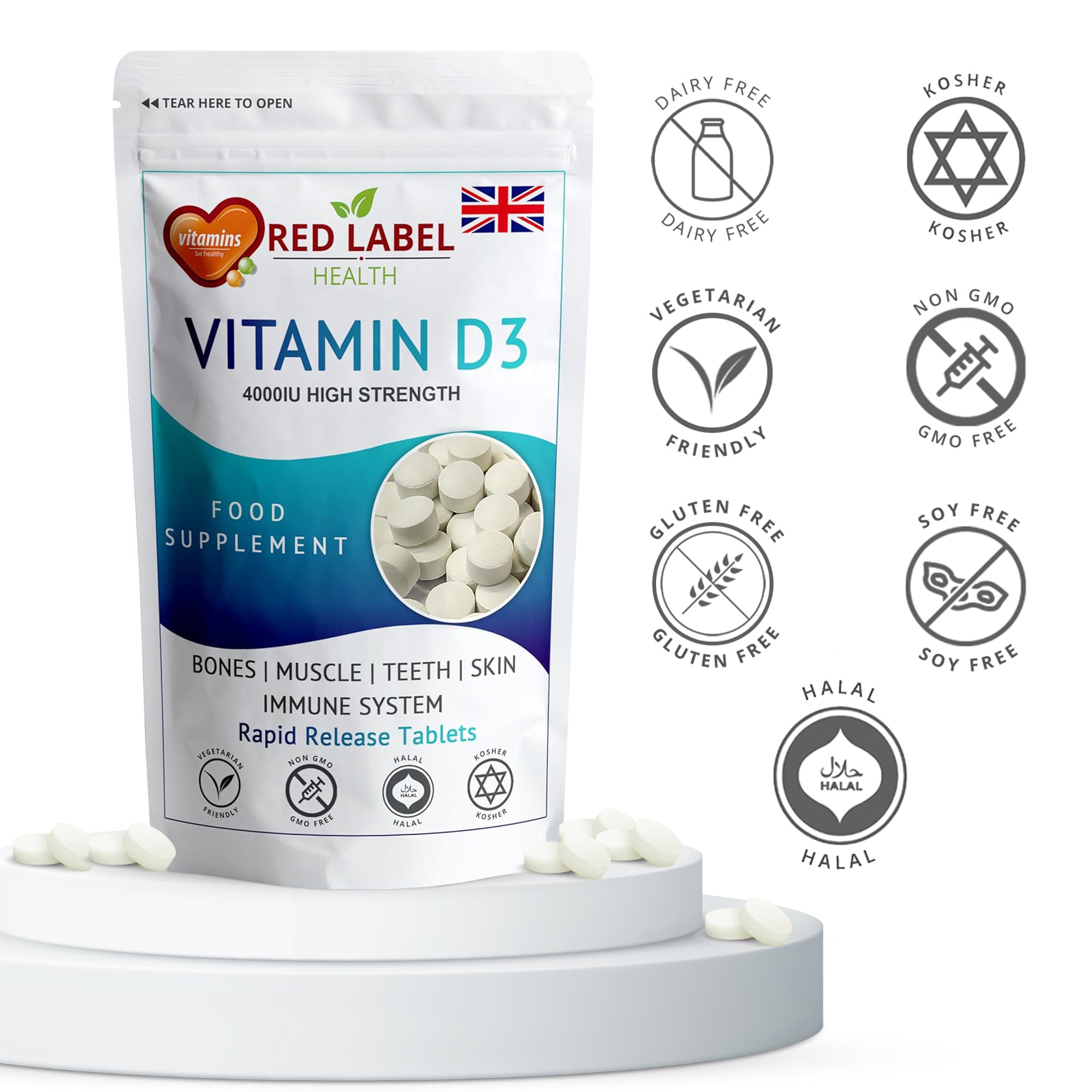 Vitamin D3 4000IU Tablets Vitamin D3 Supplements High Strength, UK Vit D